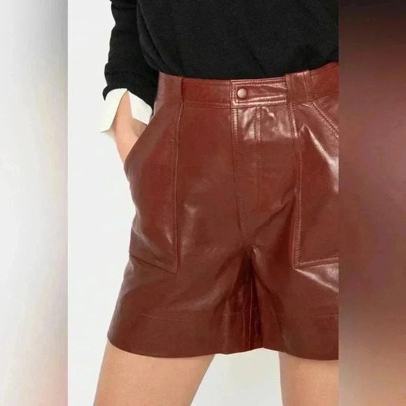 Rare! Ganni 100% lamb leather burgundy high waisted shorts sz 36 FR US 4 fall - Picture 7 of 14